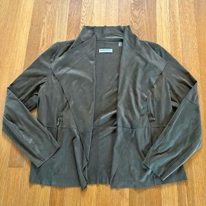 Bagatelle Women’s Faux-Suede Drape-Front Jacket Olive Green Size 1x New No Tags
